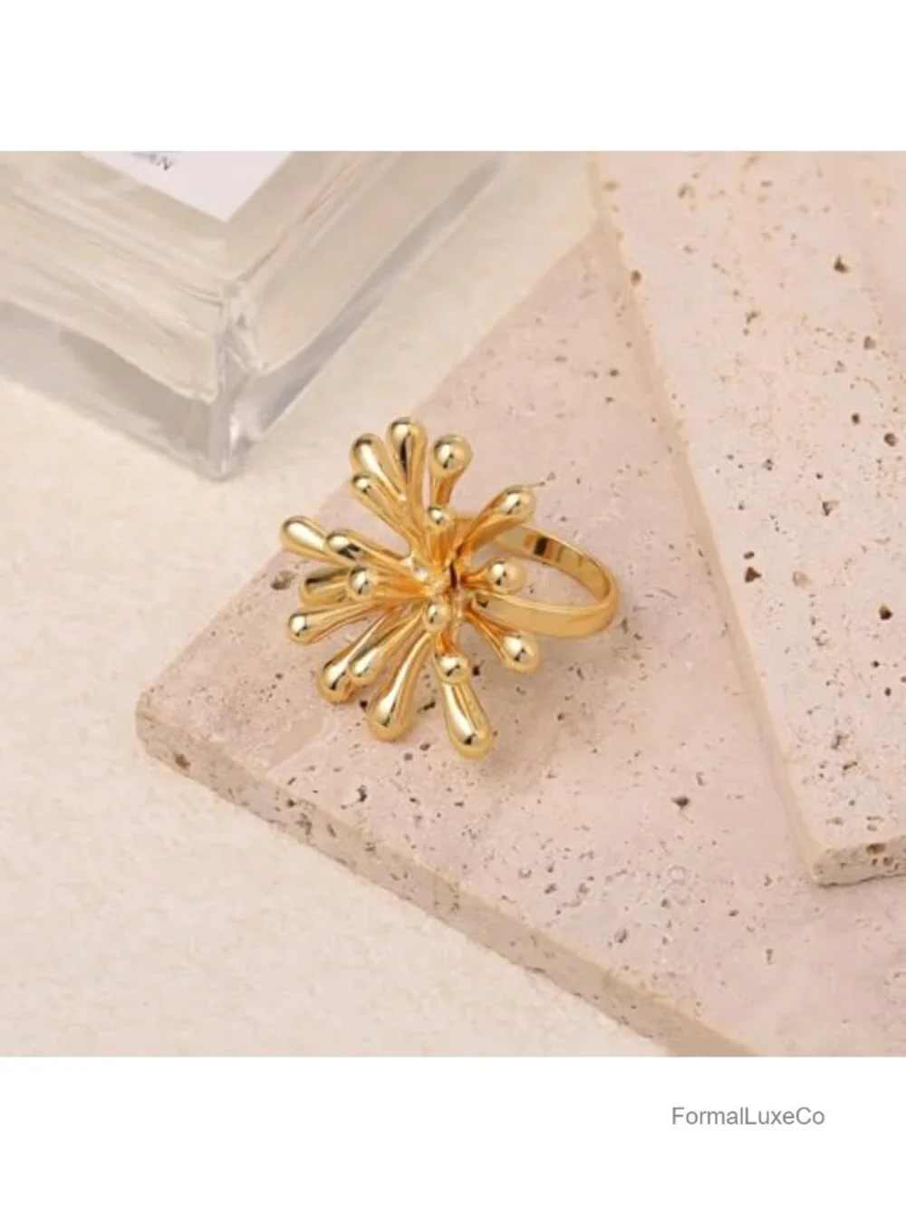 Gold Plated Chunky Statement Ring Band Dome Mask Fashion Jewelry Women